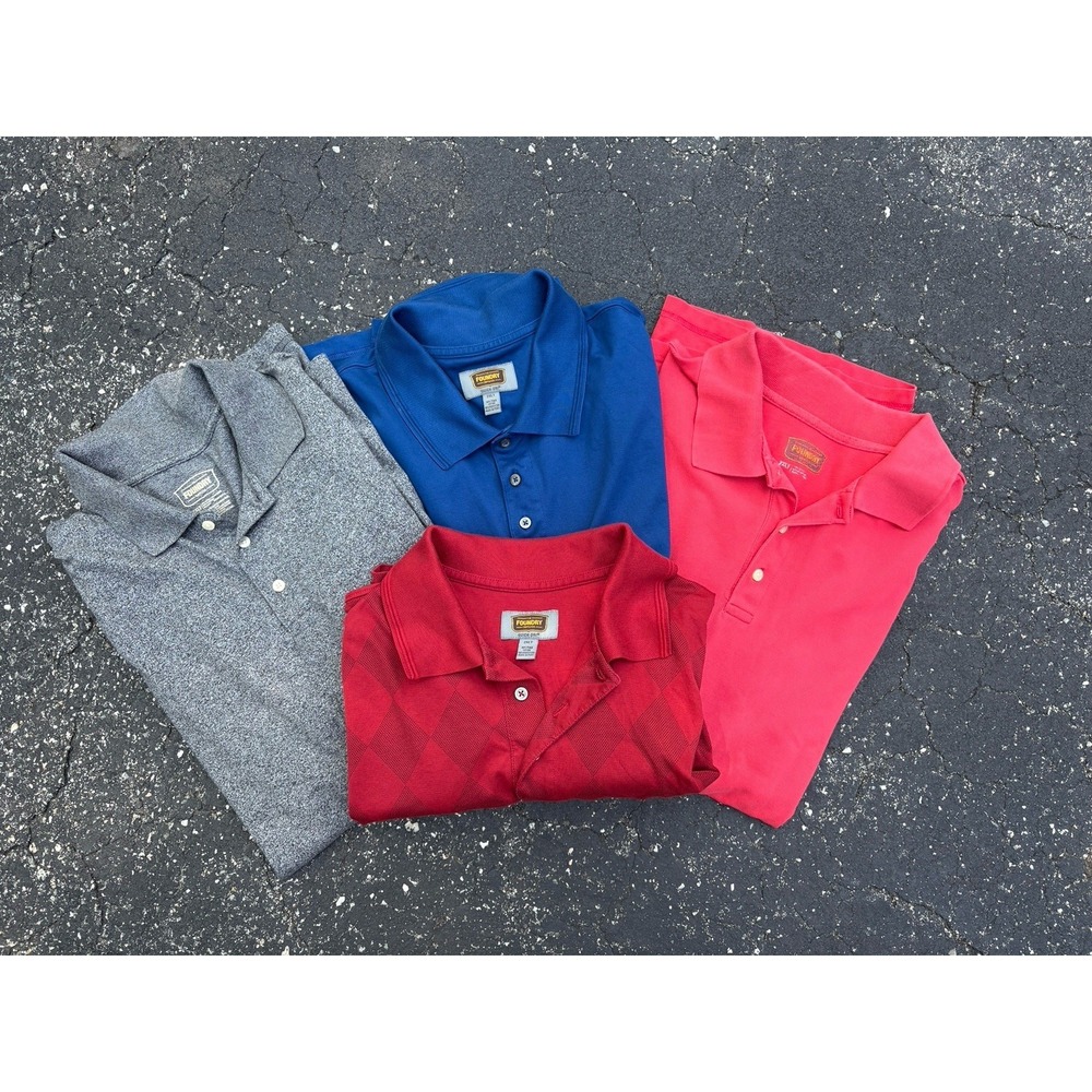 Foundry Supply Co Mens Polo Shirt Lot 4 2XLT Tall Gray Blue Red Golf Casual